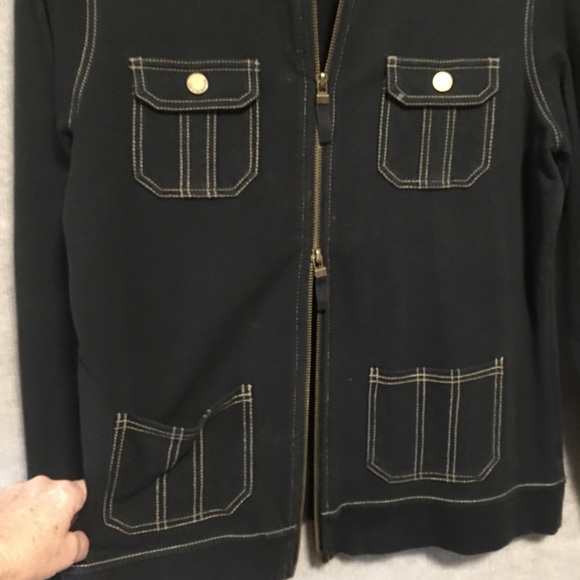 Hoodie Liz Claiborne Full 2 Way Zip Black Topstitched Patch pockets EUC LG - Picture 7 of 12